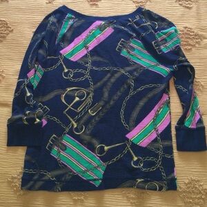 LRL Ralph Lauren 100% Cotton Equestrian Chain Raglan Navy Blue Large
